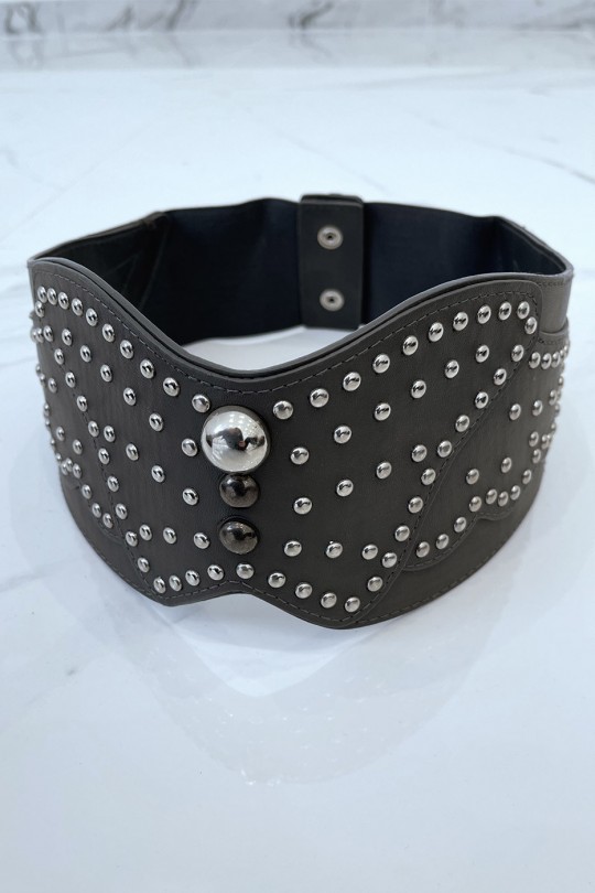 Bohemian rock style gray faux leather stud belt - 4