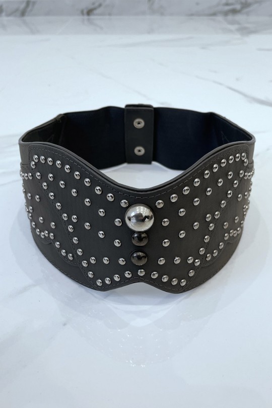 Bohemian rock style gray faux leather stud belt - 5