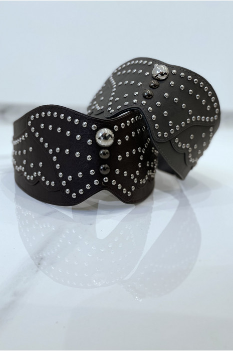 Bohemian rock style brown faux leather stud belt - 1