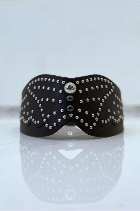 Bohemian rock style brown faux leather stud belt - 2