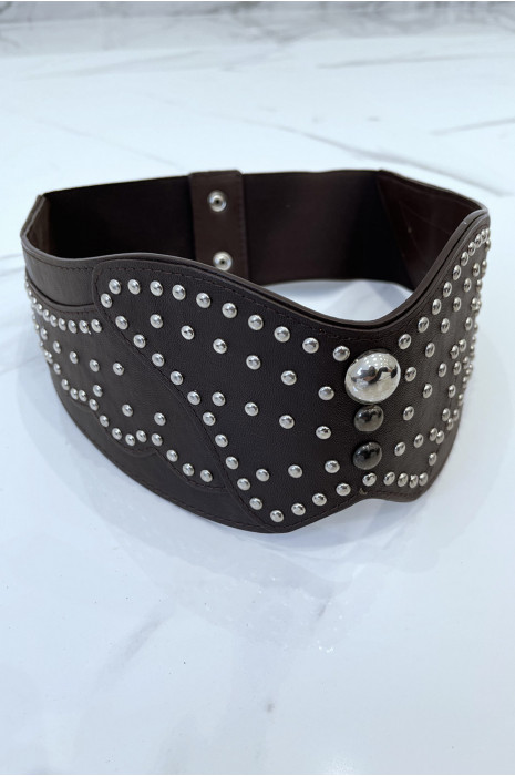 Bohemian rock style brown faux leather stud belt - 4