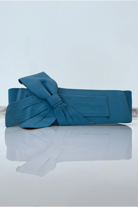 Grosse ceinture turquoise bi-matière à bride noeud papillon - 1