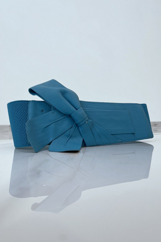 Grosse ceinture turquoise bi-matière à bride noeud papillon - 2
