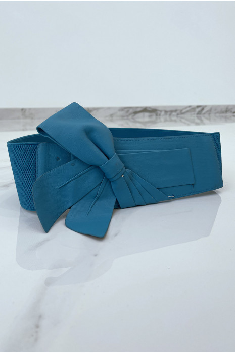 Grosse ceinture turquoise bi-matière à bride noeud papillon - 3