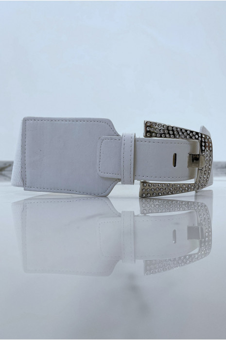Grote witte riem van twee materialen met metalen band en strass-steentjes - 3