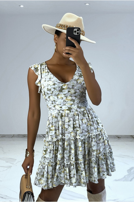 Petite robe verte à fleurs et coupe patineuse - 2