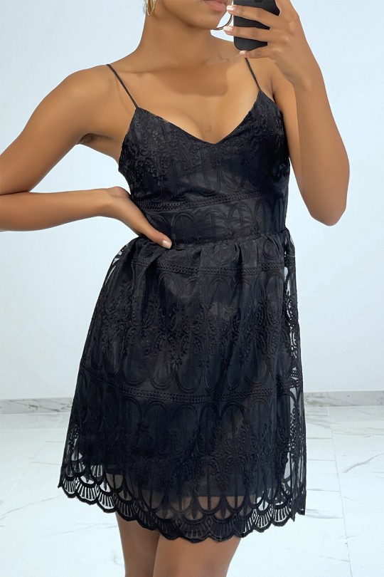 Little black puff-effect dress with magnificent embroidered tulle - 1