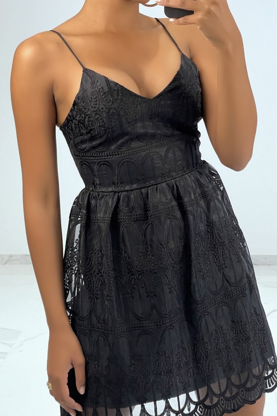 Little black puff-effect dress with magnificent embroidered tulle - 2