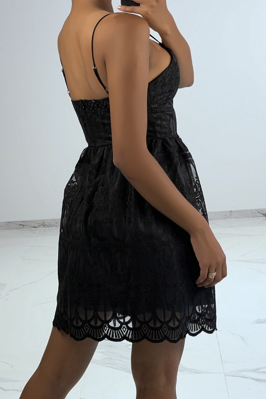 Little black puff-effect dress with magnificent embroidered tulle - 3