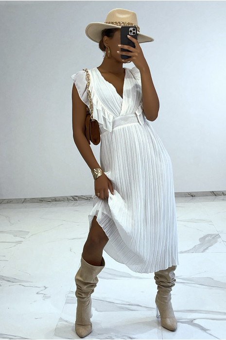 Magnificent long pleated boho chic style dress with ruffles - 1