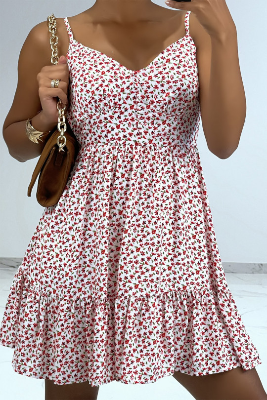 Short summer dress with red flowers and thin straps - 2
