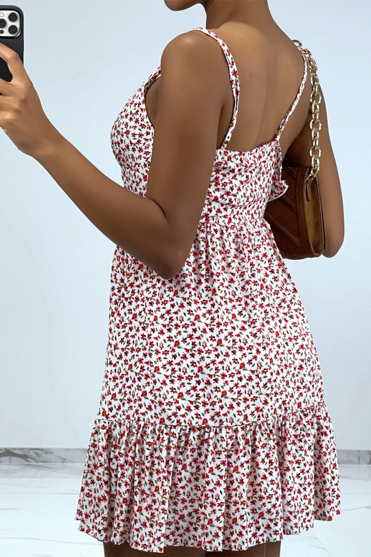 Short summer dress with red flowers and thin straps - 3