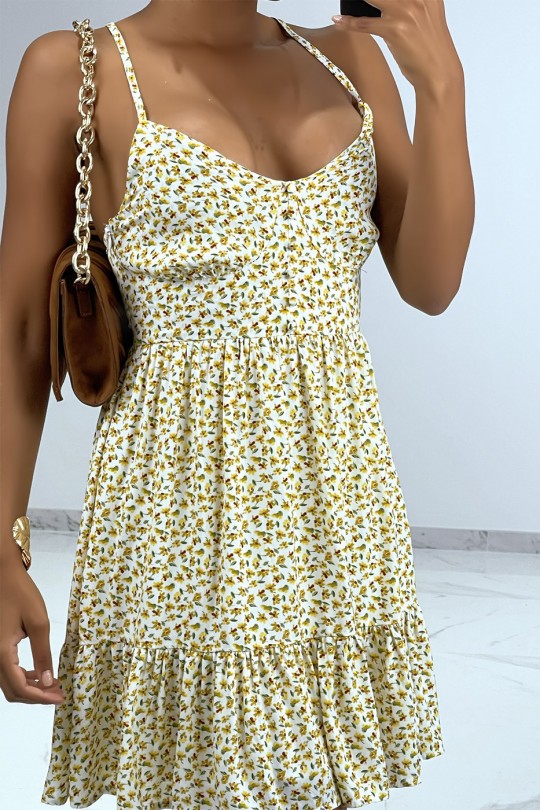 Short summer dress with yellow flowers and thin straps - 2
