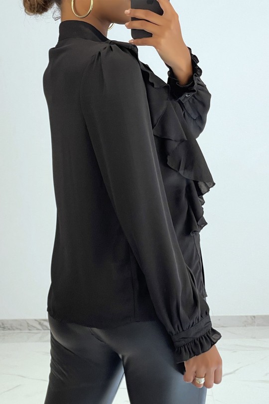Black flowing shirt with ruffles long sleeves - 3
