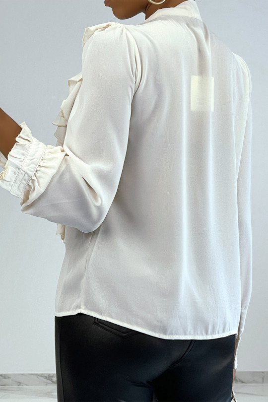 Fluid beige shirt with ruffles long sleeves - 3