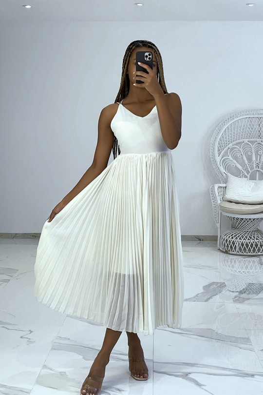 Beige dress with accordion-style pleated skirt - 1