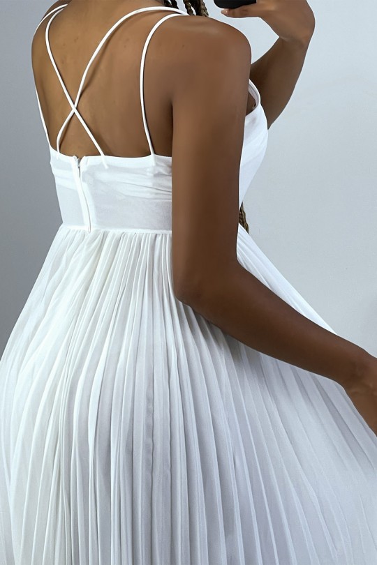 Witte jurk met plooirok in accordeonstijl - 3