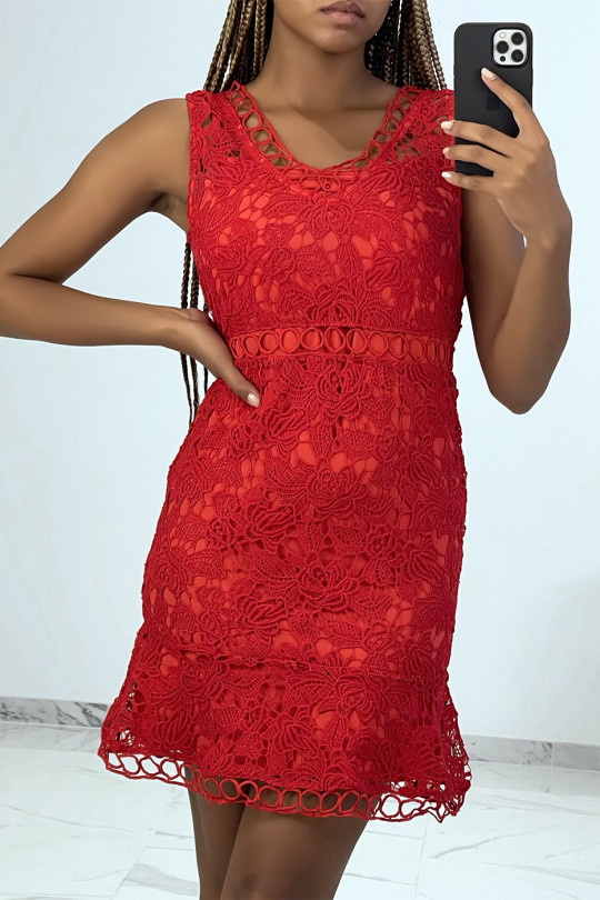 Red openwork lace dress - 1