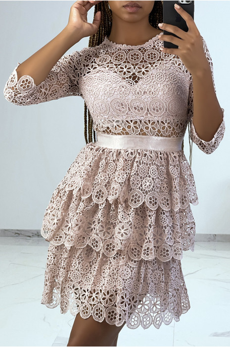 Robe chic en crochet rose poudré - 2