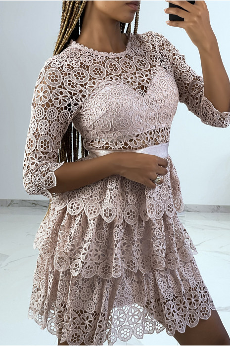 Robe chic en crochet rose poudré - 3
