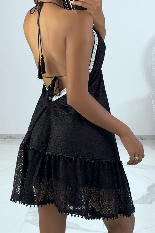 Petite robe d'été en dentelle noir et détails broderie - 4