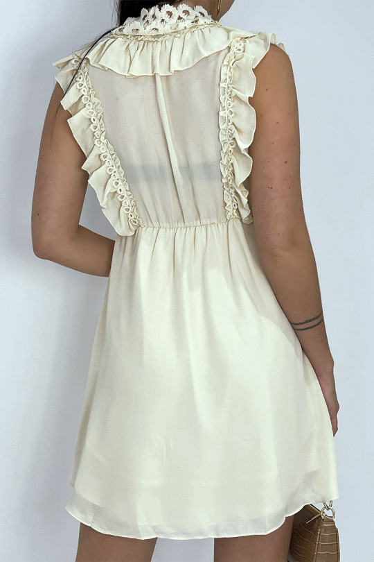 Little fluid beige dress with ruffle details and embroidery on the top - 3