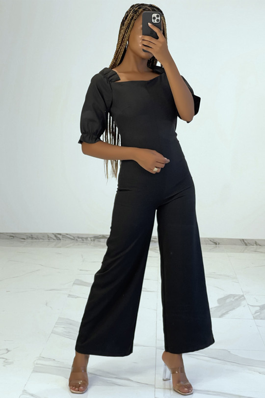 CoBZin black trouser suit with square collar and puffed shoulder pads - 4