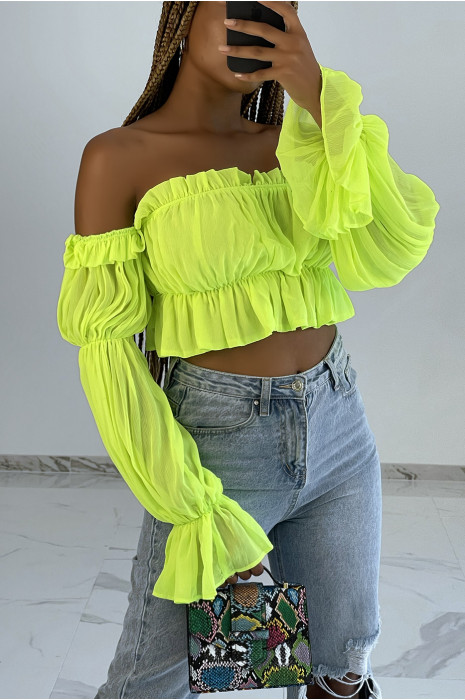 Crop top fluide en mousseline vert style bohème - 2