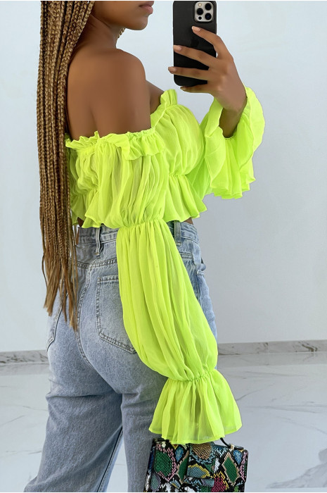 Crop top fluide en mousseline vert style bohème - 3