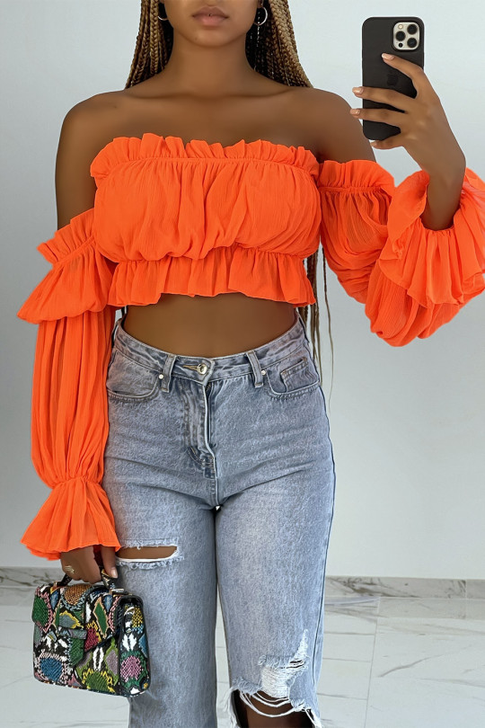 Crop top fluide en mousseline orange style bohème - 1