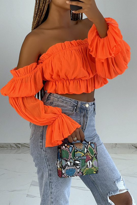 Crop top fluide en mousseline orange style bohème - 2