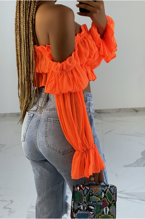 Crop top fluide en mousseline orange style bohème - 3