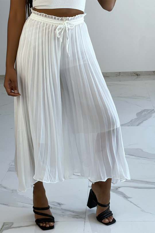 White Flowing Accordion Pleated Chiffon Summer Trousers - 2