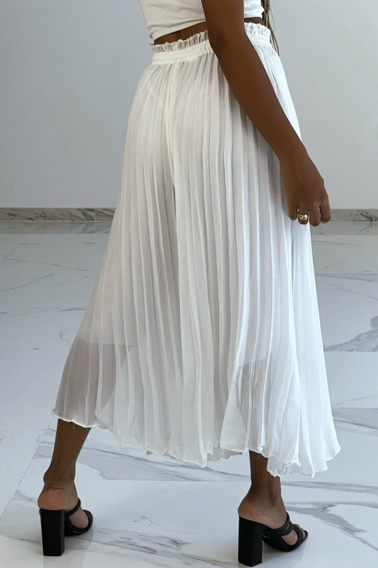 White Flowing Accordion Pleated Chiffon Summer Trousers - 3