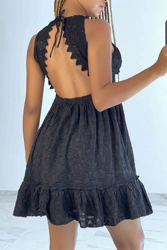 Petite robe noir fluide à détails broderie et dos nu - 3