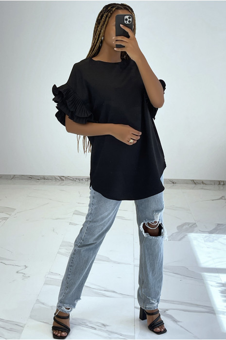 Tshirt col rond oversize avec grosses manches à volants - 1