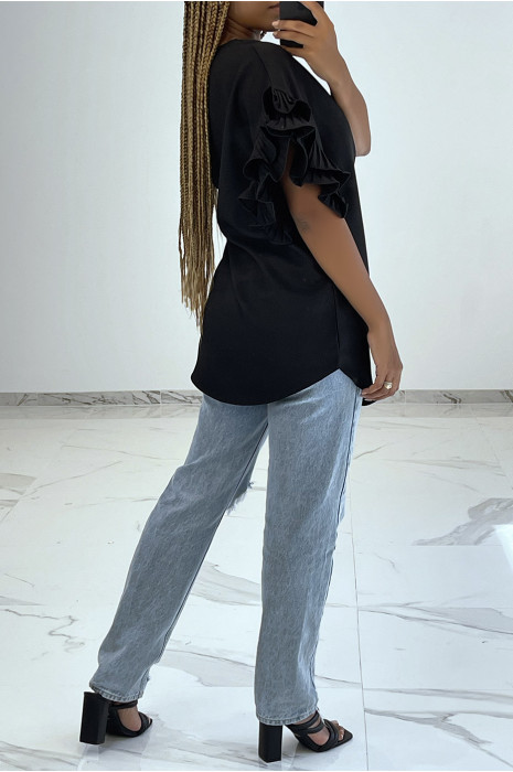 Tshirt col rond oversize avec grosses manches à volants - 4