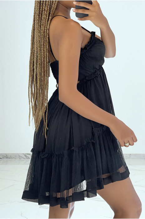 Petite noir fluide en mousseline décolleté V et dos nu - 2