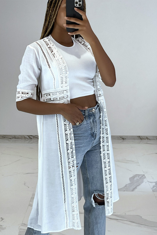 Light white flowing summer kimono with embroidery details - 1