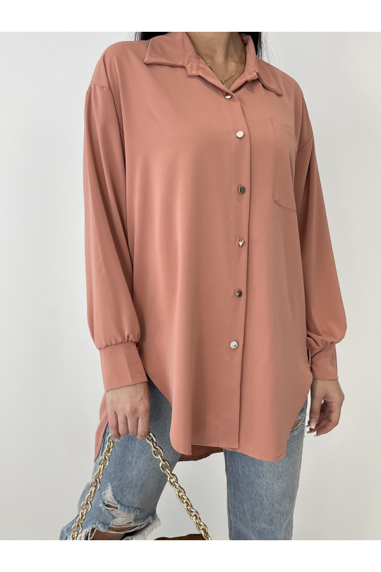 Pink oversized shirt with metallic button details - 1
