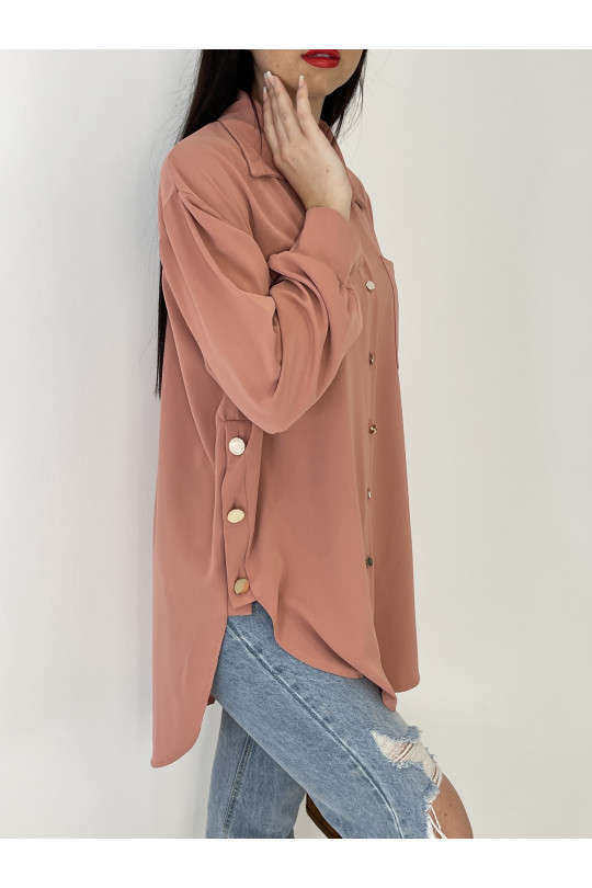 Pink oversized shirt with metallic button details - 3