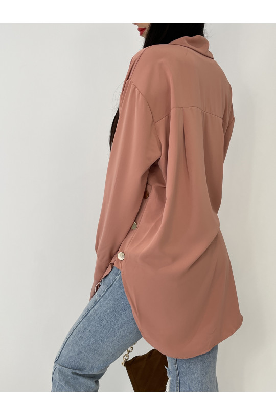 Pink oversized shirt with metallic button details - 5