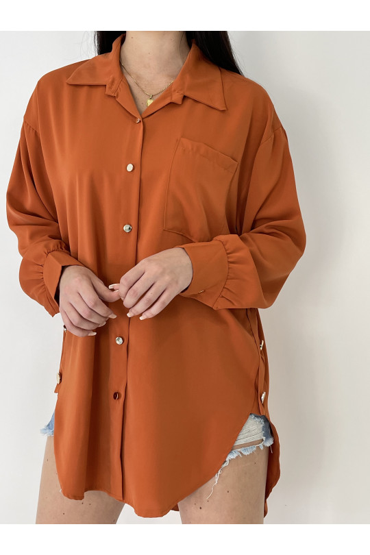 Oranje oversized overhemd met metalen knoopdetails - 3