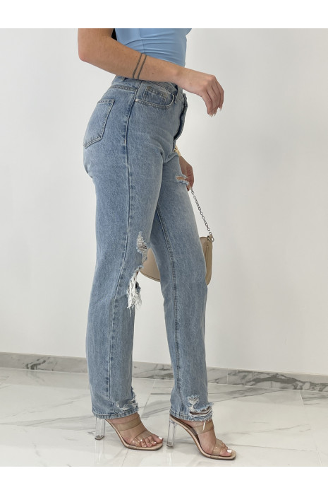 Jeans bleu  loose taille haute destroy - 3