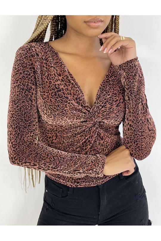 HaHH sparkling with red leopard prints long sleeve, v neck - 1
