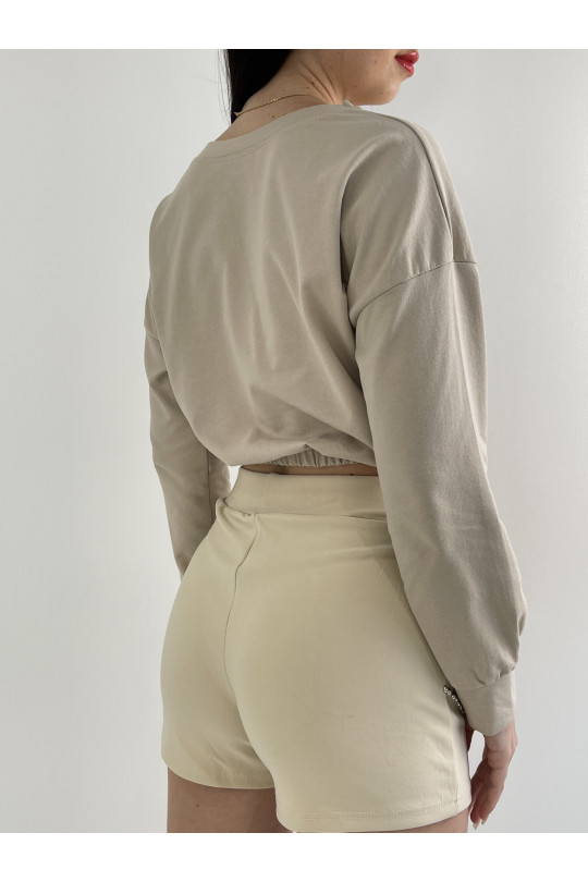 High waist beige studded shorts - 4