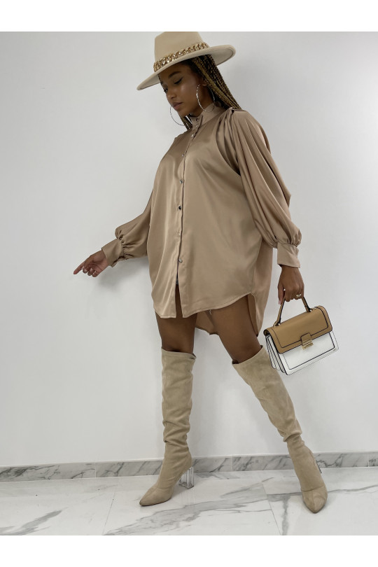 Chemise taupe satinée - 4