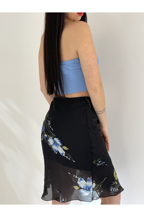 Black fluid midi skirt with flower print - 6