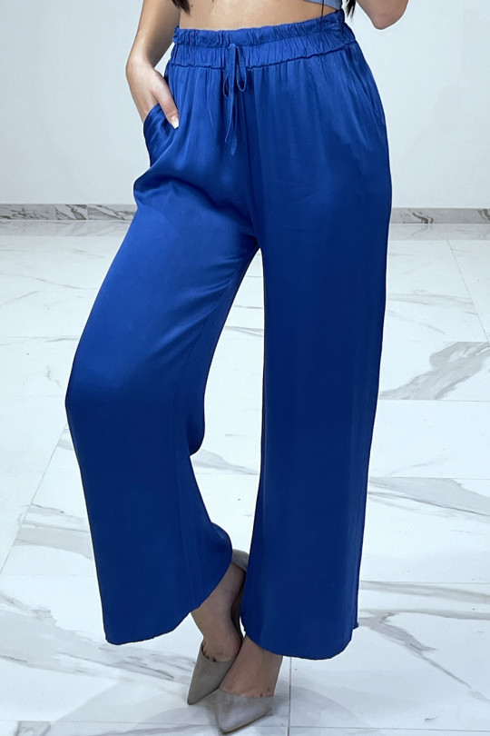 Pantalon fluide plissé bleu royal satiné - 1