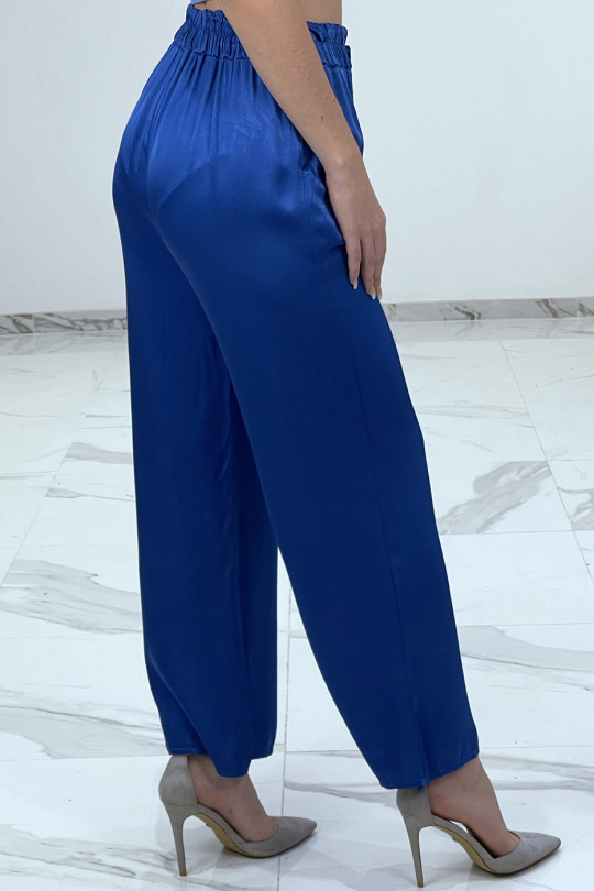 Pantalon fluide plissé bleu royal satiné - 3